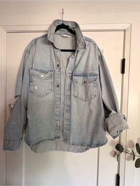 Zara Light Blue Distressed Denim Jacket